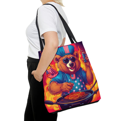 Patriotic Bear's BBQ Bash: Grill and Chill this 4th of July USA Tote Bag (AOP)