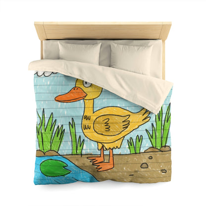 Yellow Duck Bird Pond Microfiber Duvet Cover