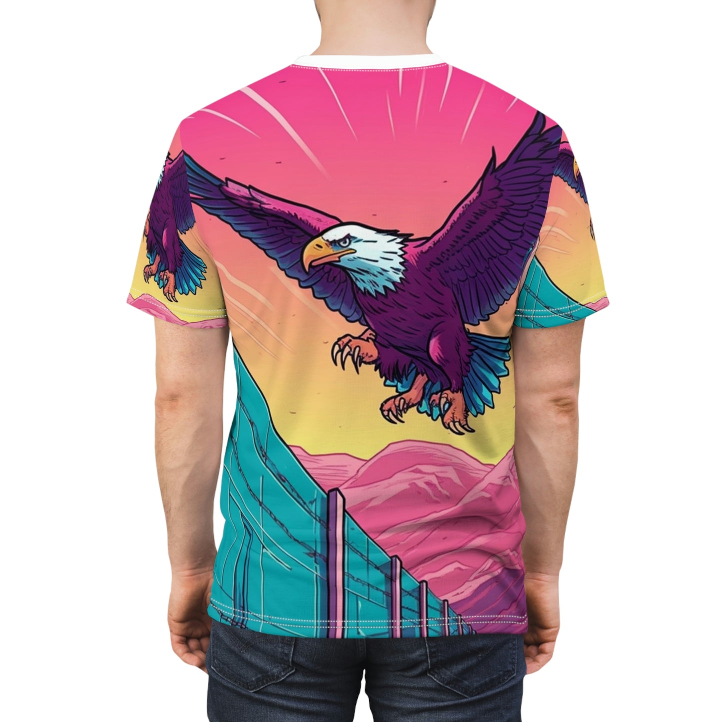 American Bald Eagle Border Build Fly Wall Graphic Unisex Cut & Sew Tee (AOP)