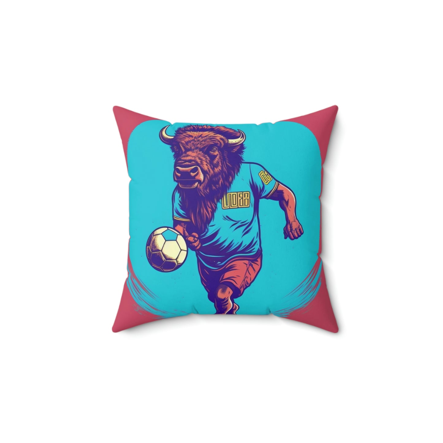 Almohada cuadrada de poliéster hilado con gráfico de búfalo deportivo de jugador de fútbol de bisonte americano 