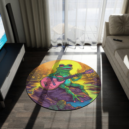 Pink Guitar Swamo Frog Outdoor Adventure Music Graphic Round Rug