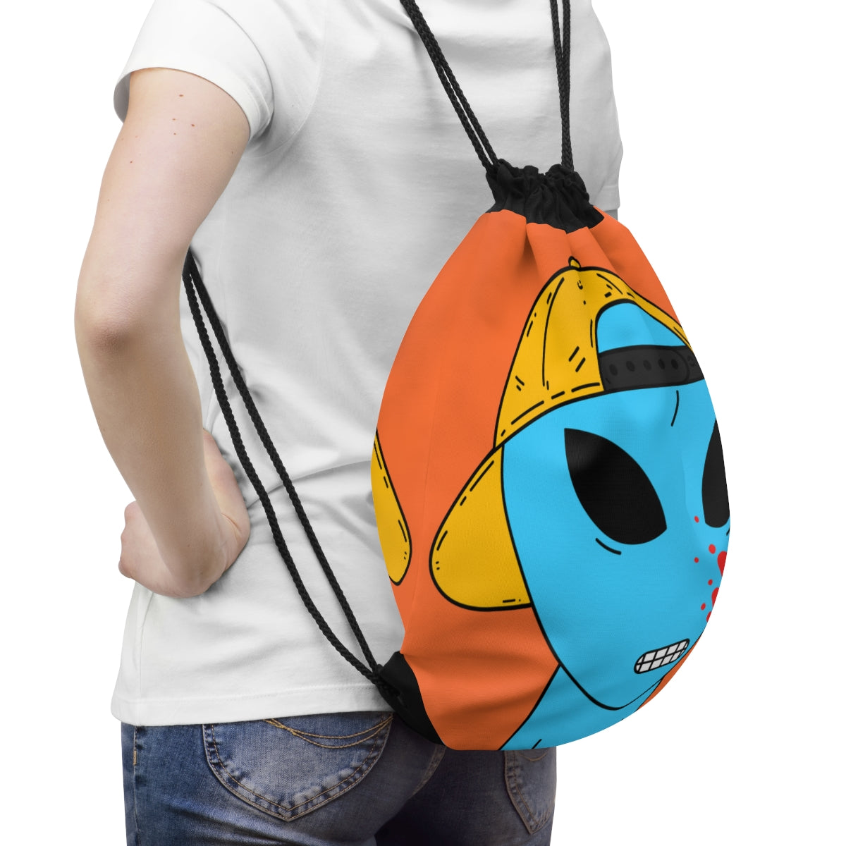 Blue Blood Visitor Alien Cartoon Drawstring Bag