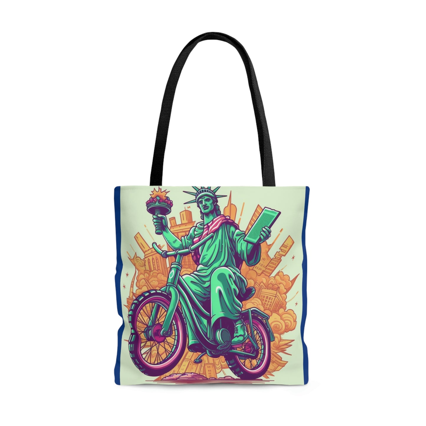 Statue of Liberty Cyclist Bike Rider American Graphic Tote Bag (AOP)