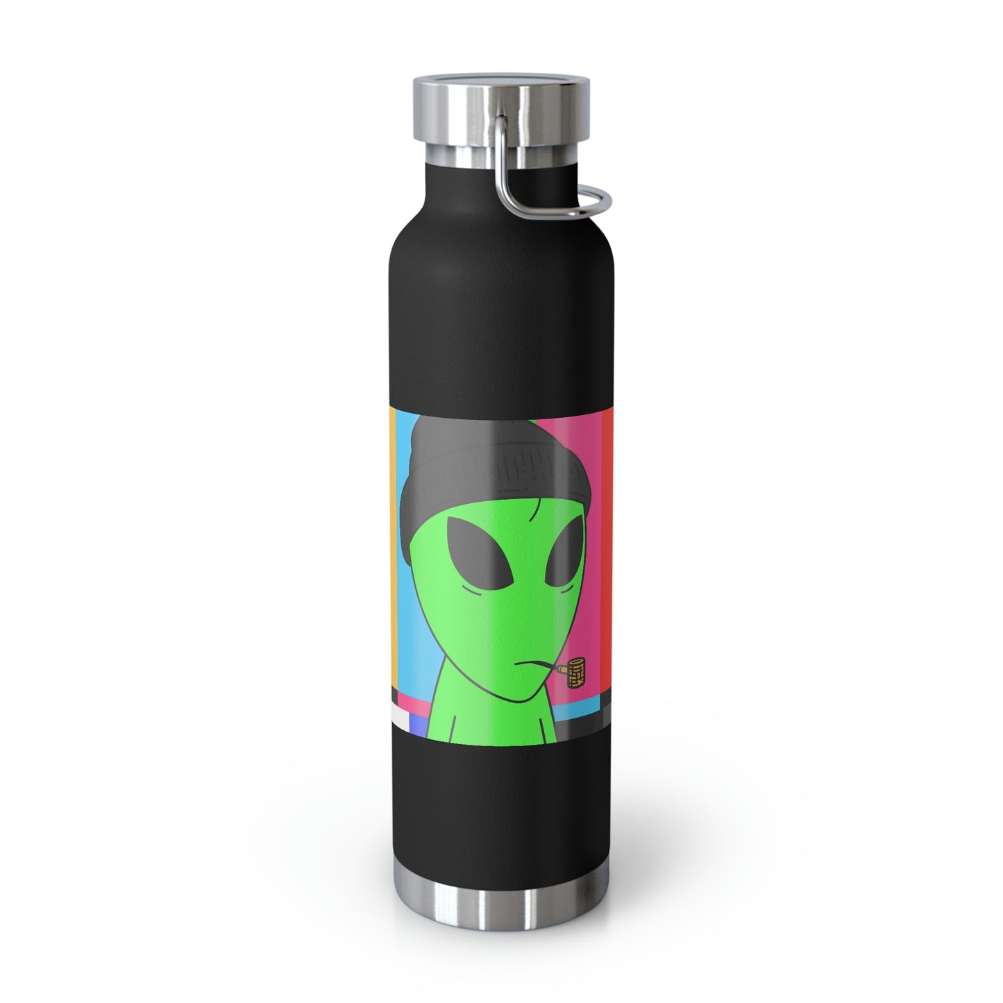 Pipe Smoking Green Alien Black Beanie Copper Vacuum Insulated Bottle, 22oz