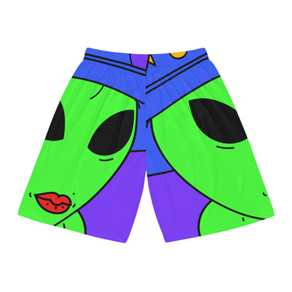 Blue Wizard Hat Alien Muscle Lipstick Green Visitor Basketball Shorts (AOP)