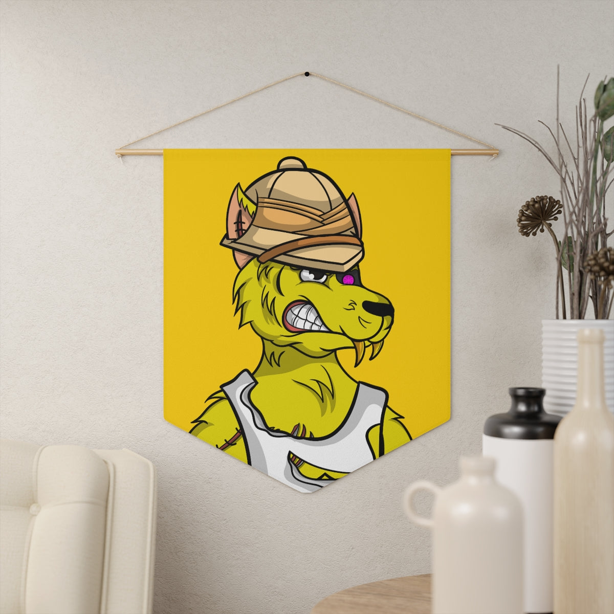 Cyborg Wolve Yellow Fur Ripped Shirt Hard Hat Wolf Pennant