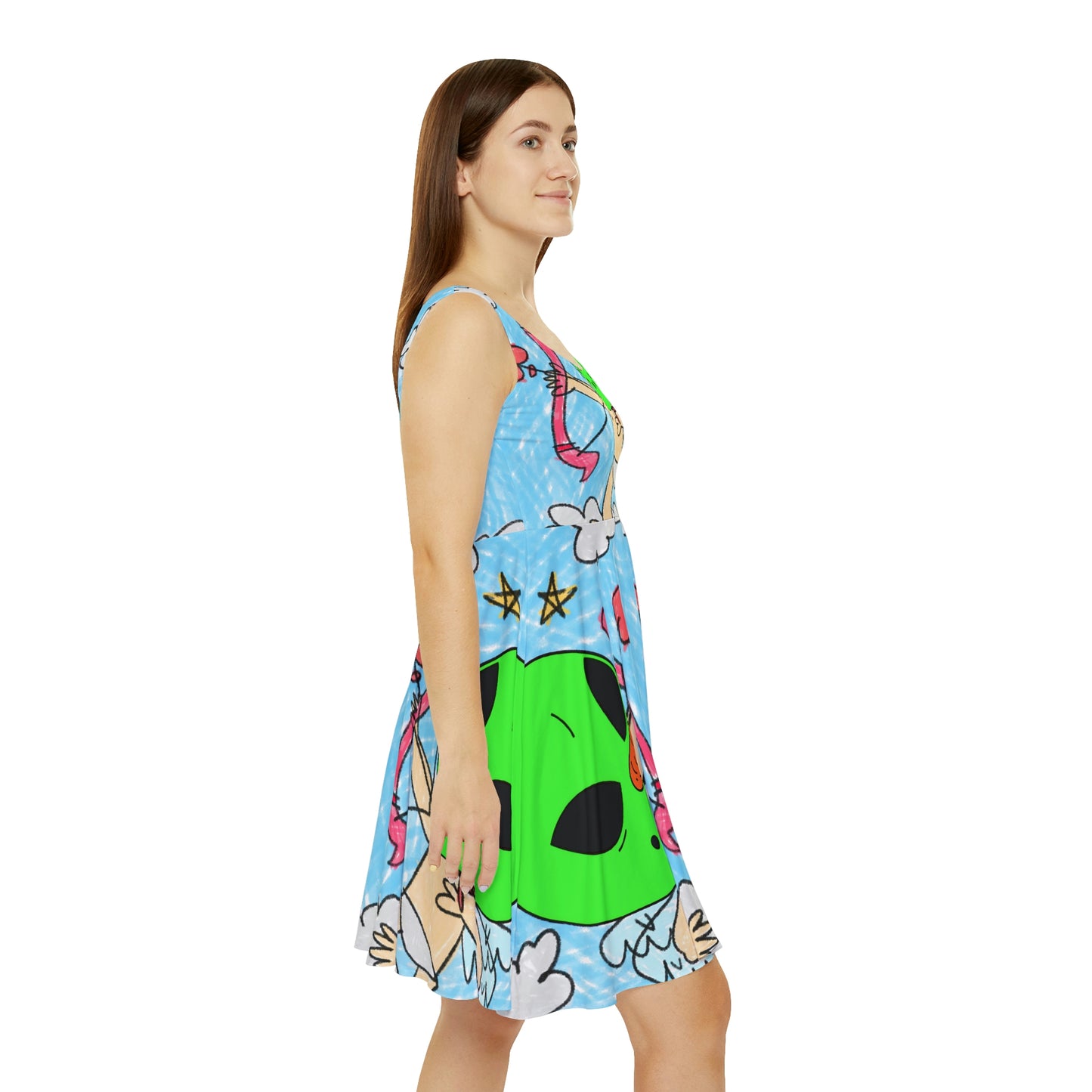 Valentine Alien Heart Love Veggie Visi Vegetable Visitor Women's Skater Dress