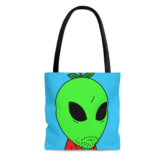 Green Apple Head Alien Camisa con cuello rojo sin afeitar Visitante AOP Bolsa de tela 