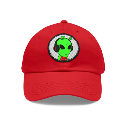 Alien Music Headphone Podcast Character Visitor Dad Hat with Leather Patch (Round)