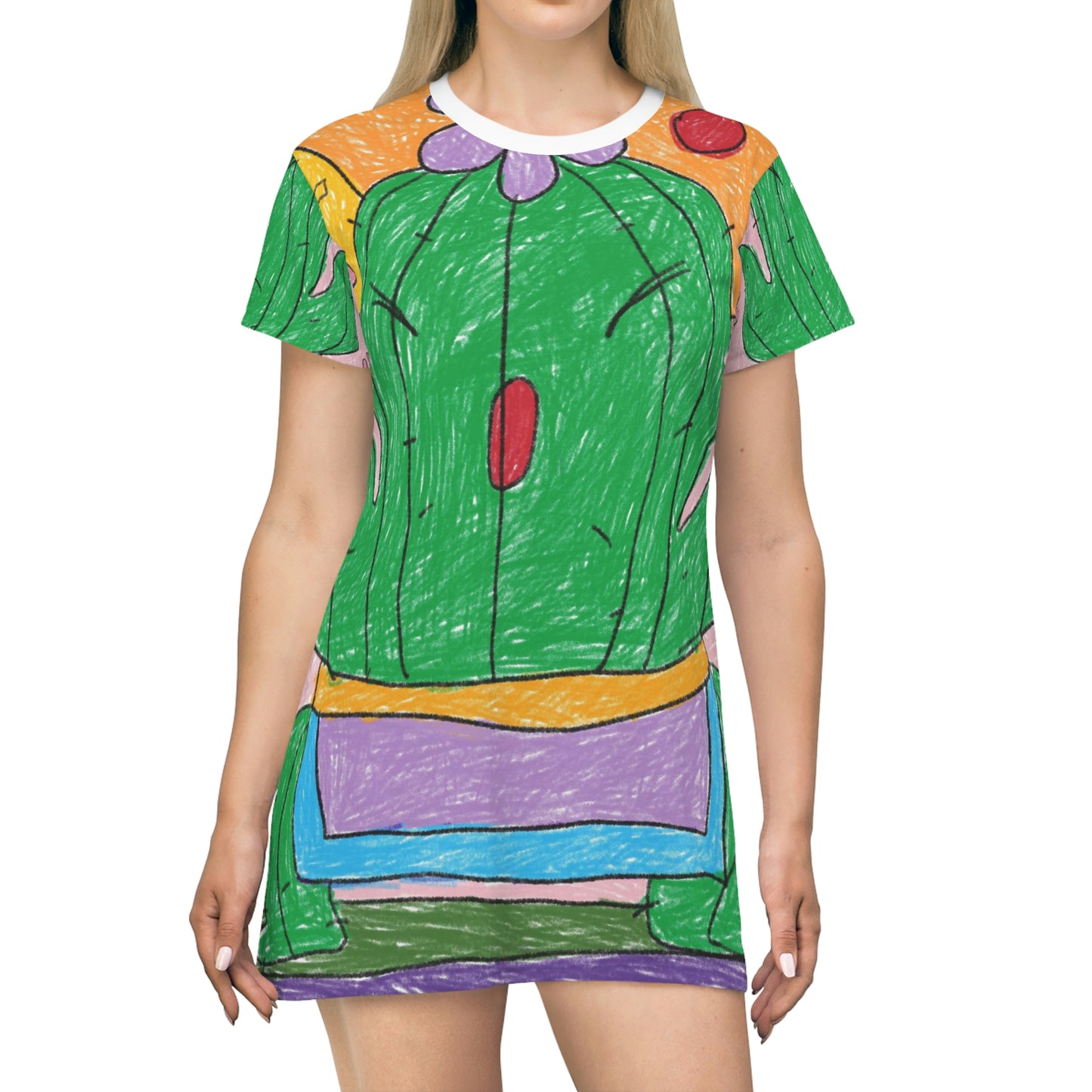 Desert Cactus Sumo Wrestler Graphic All Over Print T-Shirt Dress