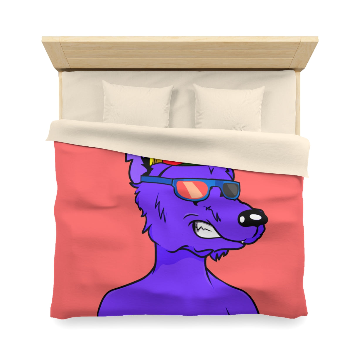 Cyborg Wolf Purple Fur Propeller Hat Colored Sunglasses Microfiber Duvet Cover