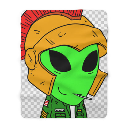 Spartan Helmet Military Jacket Lolipop Mouth Green Alien Visitor Sherpa Fleece Blanket