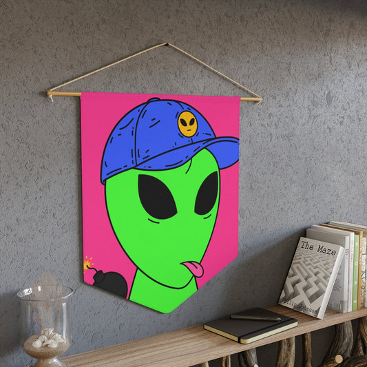 Green Alien Bomb Wield Hand Blue Visi Hat Visitor Pennant