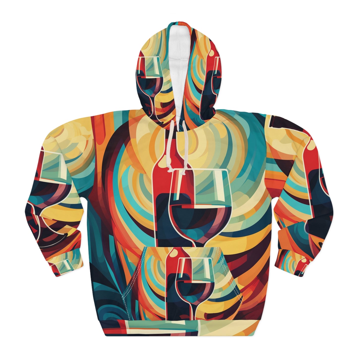 Wine Lover Abstract - Sudadera con capucha unisex con diseño de botella y vidrio (AOP)