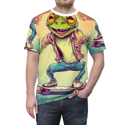 Frog Skateboard Trick Amphibian Sport Graphic Unisex Cut & Sew Tee (AOP)