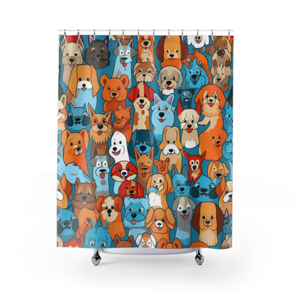 Cortinas de ducha con diseño de patrón caprichoso de perros de dibujos animados lindos