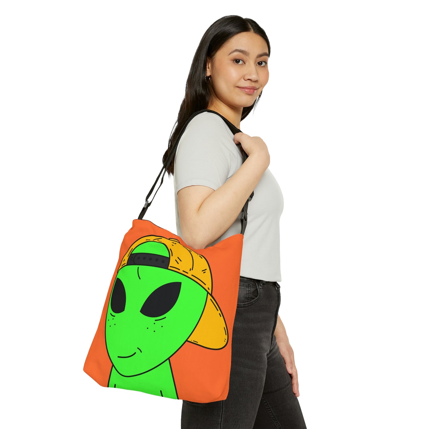 Happy Smirk Alien Visitor Adjustable Tote Bag (AOP)