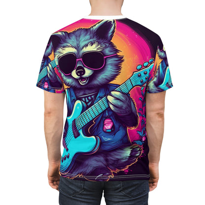 Raccoon Musician Art - Rock Star Guitarist Furry Animal Unisex Cut & Sew Tee (AOP)