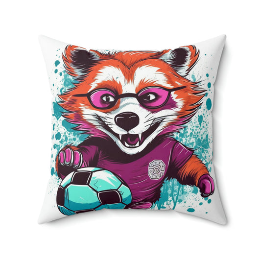 Red Panda Soccer Sport Athlete Graphic Spun Polyester Square Pillow