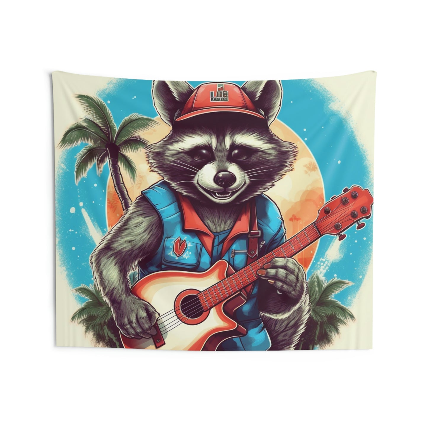 Ukelele tocando mapache - Tapices de pared para interiores con arte de isla musical de animales peludos 