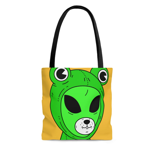 Green Kek Frog Alien Space Personaje Dibujos animados Perro Oso Cara Visitante AOP Bolsa de tela 