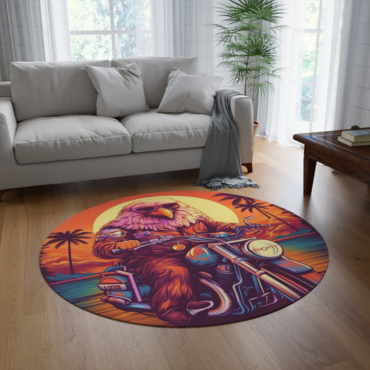 Classic American Motorcycle Ride Biker USA Style Round Rug