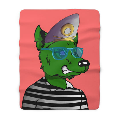 Cyborg Wolf Green Wolve Fur Striped Shirt Gold Sailor Hat Blue Glasses Sherpa Fleece Blanket