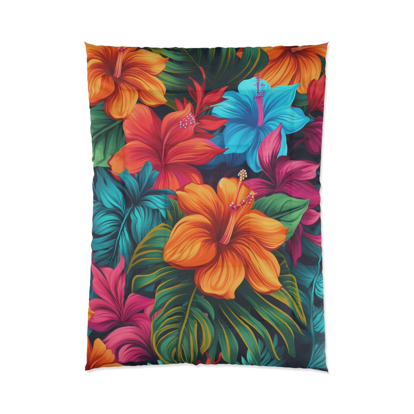 Vibrant Hawaiian-Inspired Tropical Floral Pattern Design Comforter