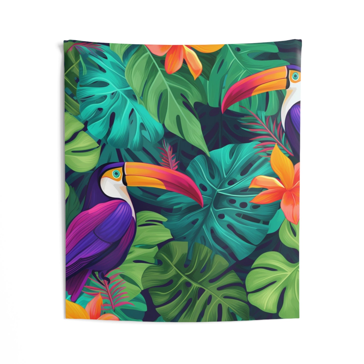 Vivid Tropical Birds & Leaves - Seamless Pattern Indoor Wall Tapestries