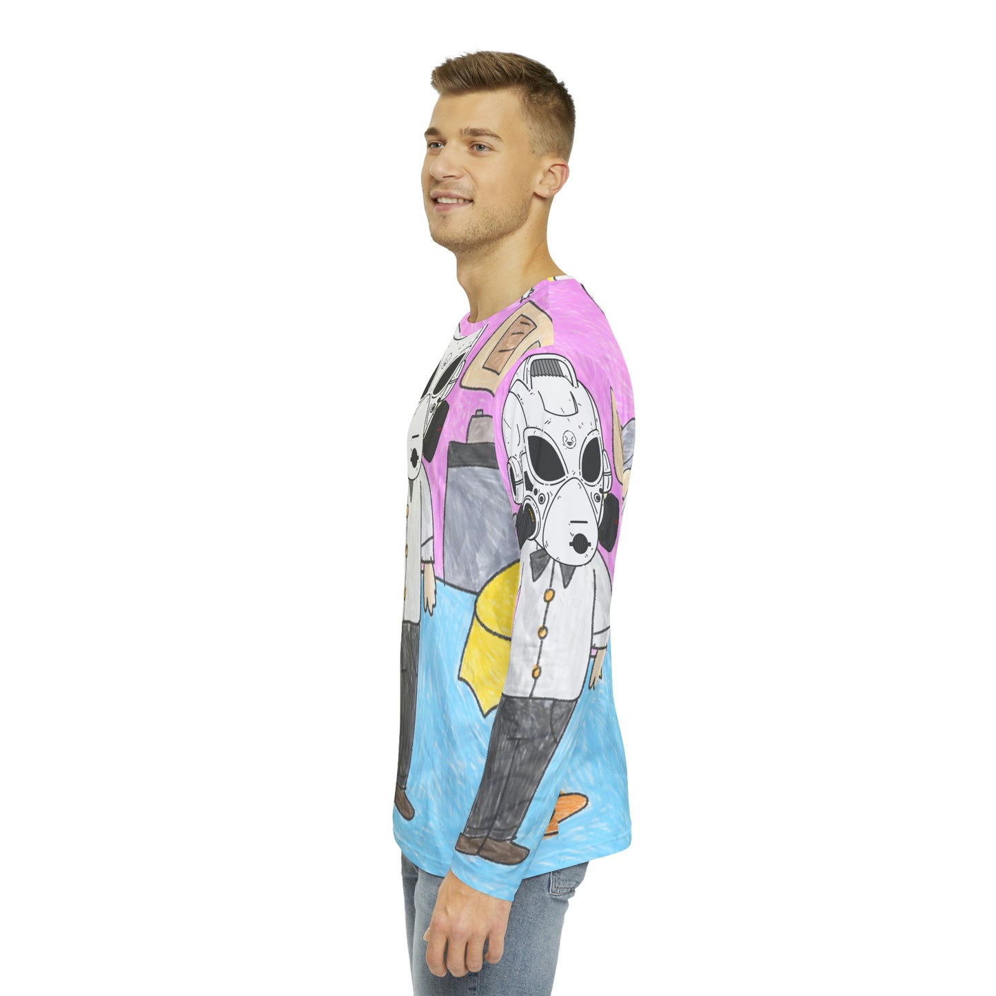 Robot Alien Cyborg LOL Visitor Men's Long Sleeve AOP Shirt