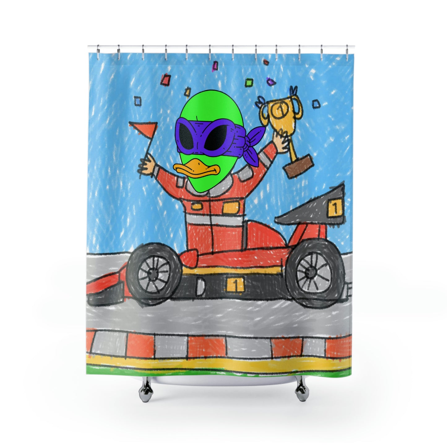 Race car Driver Win Visitor 751 Shower Curtains