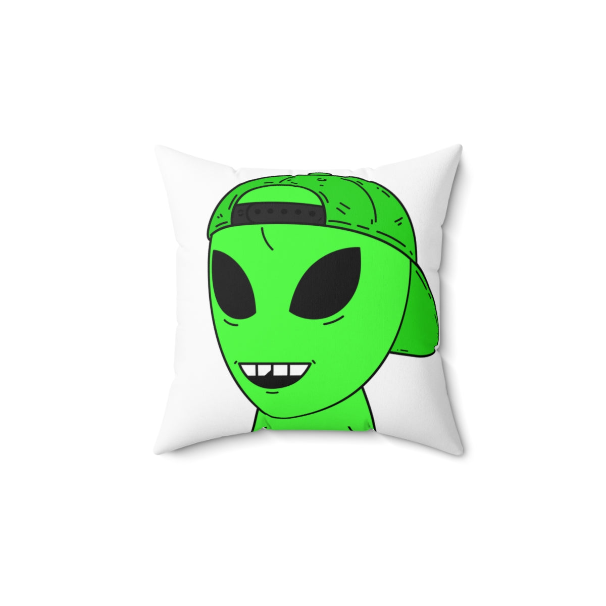 The Green Alien Visitor with Hat Spun Polyester Square Pillow