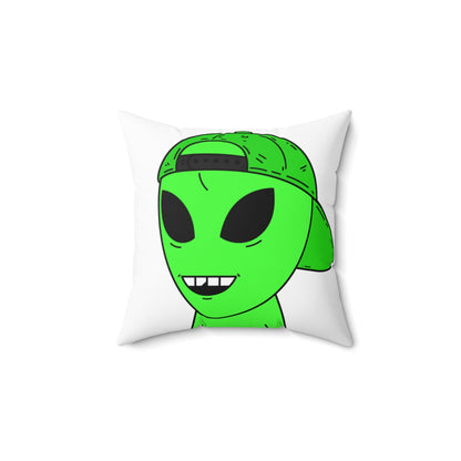 The Green Alien Visitor with Hat Spun Polyester Square Pillow