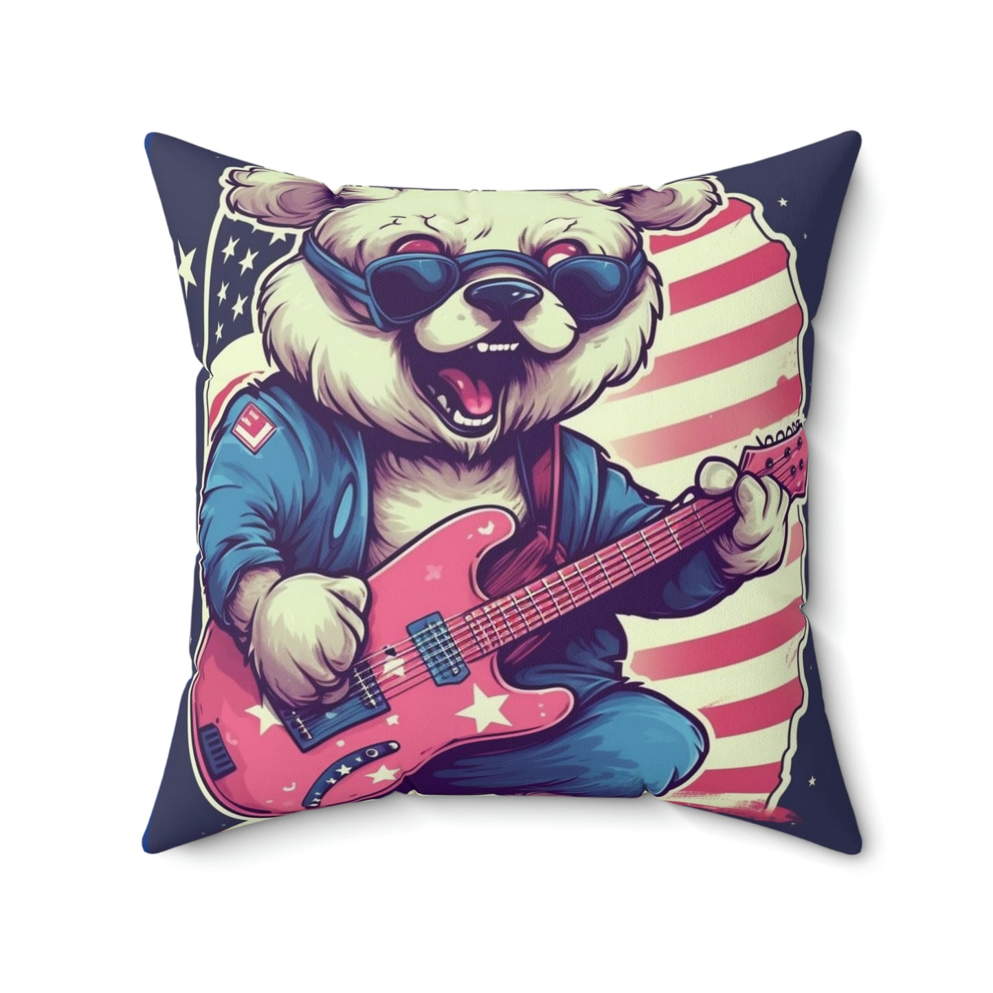 Rock and Roll Independence: Patriotism Patriotic Bear's Guitar Spun Polyester Square Pillow