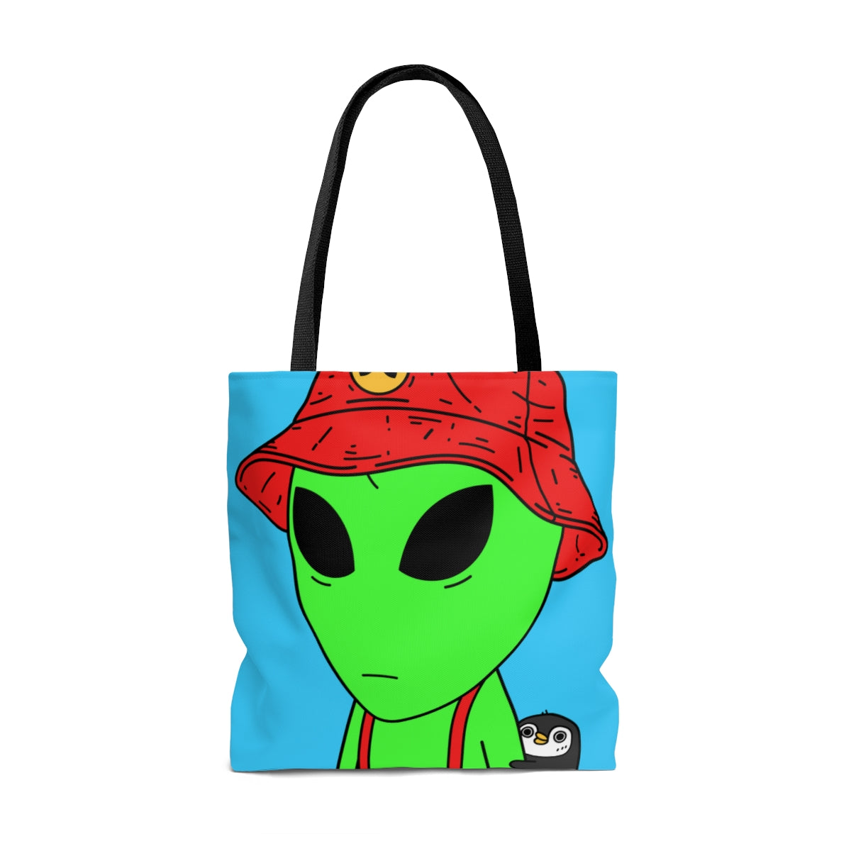 Penguin Alien Visitante Red Visi Hat Tirantes AOP Bolsa de tela 