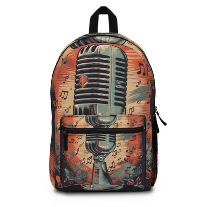 Micrófono retro y notas musicales: diseño de estilo vintage Mochila