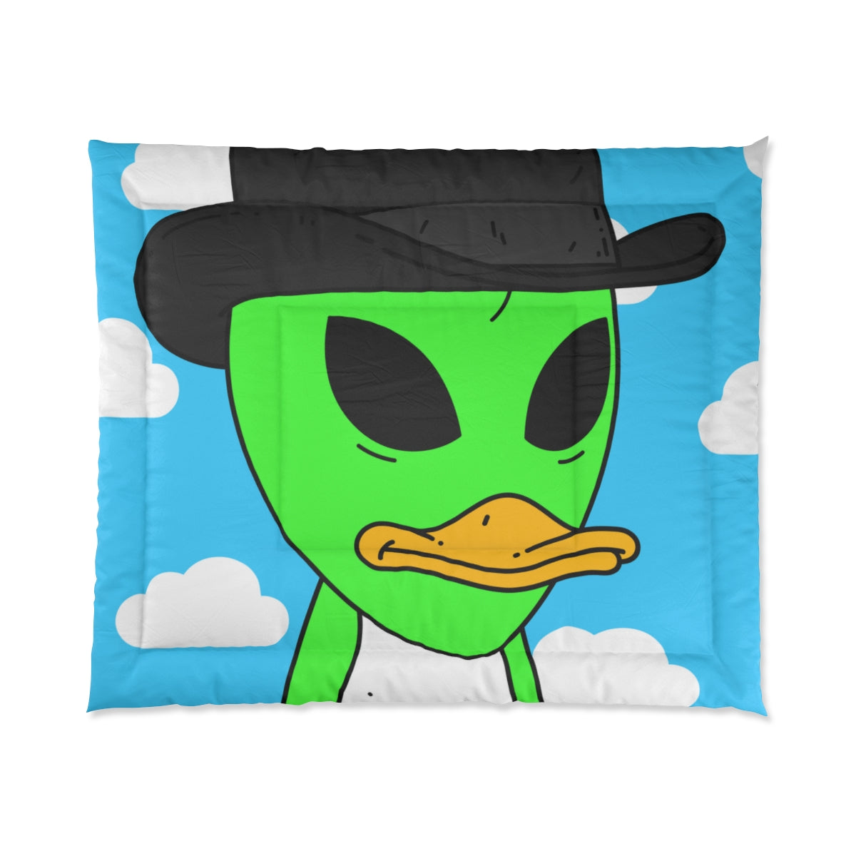 The Visitors Green Alien Duck Black Top Hat Bed Comforter