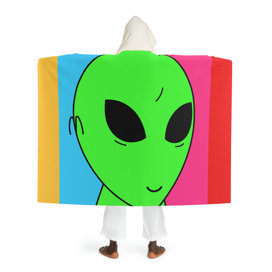 Green Alien Smile Hair Visitor Character Cartoon Comic Hooded Sherpa Fleece Blanket