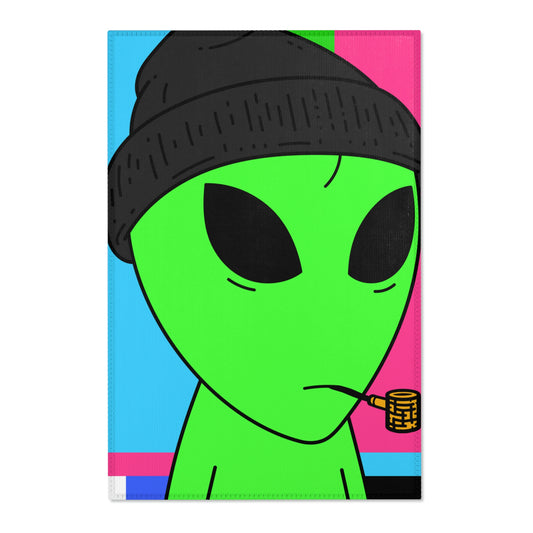 Pipe Smoking Green Visitor Black Hat Alien Area Rugs - Visitor751