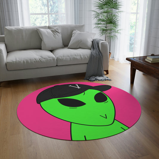 V Face Visitor Green Body Alien Black Hat Visi Round Rug - Visitor751