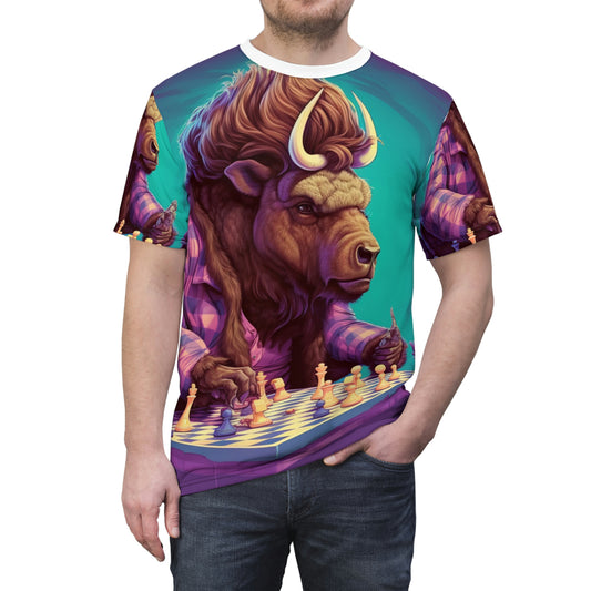 American Buffalo Bison Chess Player Graphic Unisex Cut & Sew Tee (AOP)
