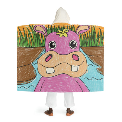 Hippo Hippopotamus Animal Creature Graphic Hooded Sherpa Fleece Blanket