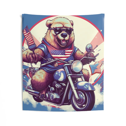 Roaring American Pride: Patriotic Bear 独立記念日 オートバイ アドベンチャー 屋内壁タペストリー