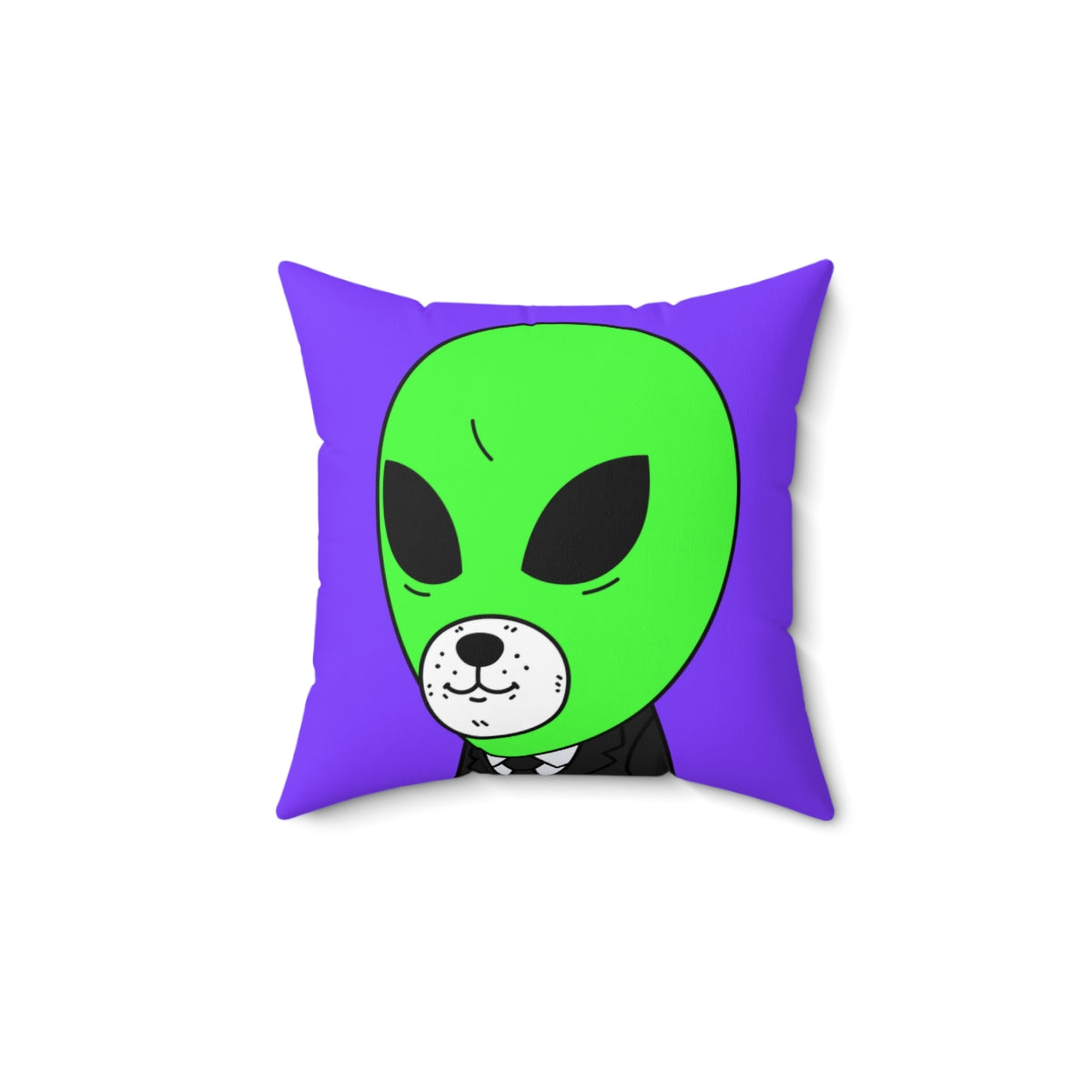 Green Alien Business Suit Dog Face Visitor Spun Polyester Square Pillow