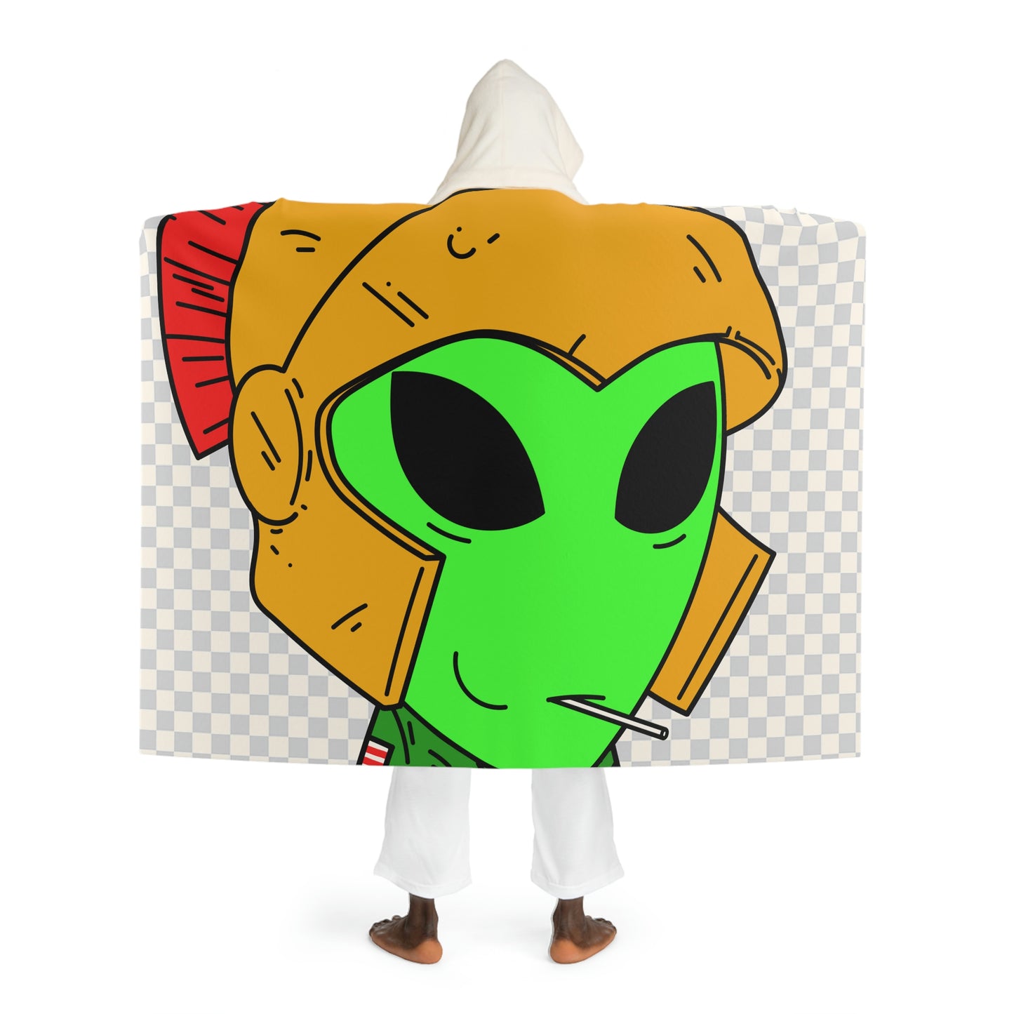 Spartan Helmet Military Jacket Lolipop Mouth Green Alien Visitor Hooded Sherpa Fleece Blanket