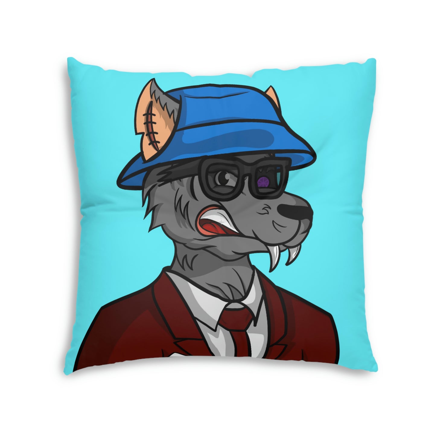 Maroon Business Wolf Cyborg Tufted Floor Pillow, Square