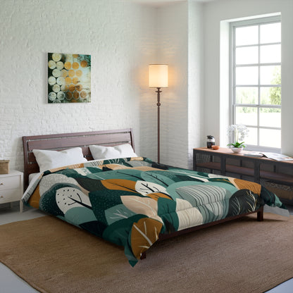 Sustainable Earth Tones Leaves Natural Shapes Pattern Comforter