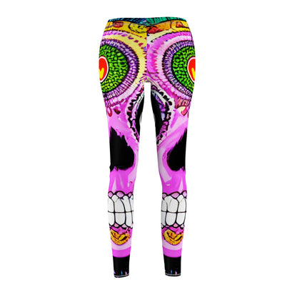 Trippy psychedelic Skull Skeleton Head Face Women's Cut & Sew Casual Leggings