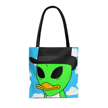 The Visitors Green Alien Duck Black Top Hat AOP Tote Bag