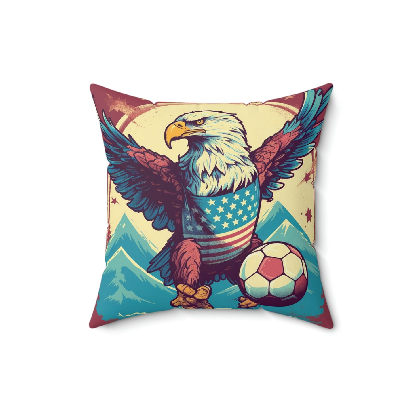 American Bald Eagle Soccer Athletic Team USA Graphic Spun Polyester Square Pillow